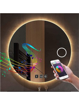 Dnr-Mirror60 Cm Bluetoothlu Buğu Yapmayan Makyaj Aynalı Günışığı Ledli Yuvarlak Banyo Aynası