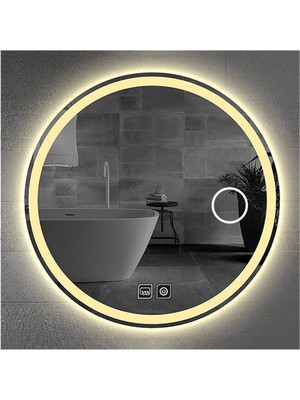 Dnr-Mirror60 Cm Buğu Yapmayan Dokunmatik Tuşlu Makyaj Aynalı Kumlamalı Günışığı Ledli Yuvarlak Banyo Aynası