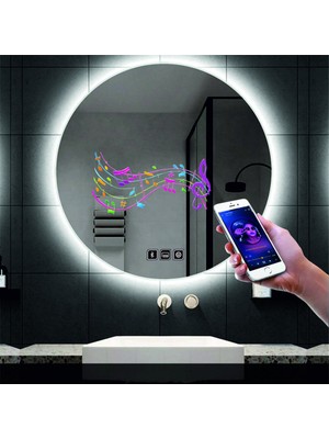 Dnr-Mirror45 Cm Bluetoothlu Buğu Yapmayan Dokunmatik Tuşlu Beyaz Ledli Yuvarlak Banyo Aynası