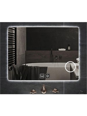 Dnr-Mirror80x120 Cm Buğu Yapmayan Makyaj Aynalı Dokunmatik Beyaz Ledli Dikdörtgen Banyo Aynası