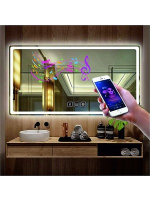 Dnr-Mirror75x105 Cm Bluetoothlu Buğu Yapmayan Dokunmatik Beyaz Ledli Dikdörtgen Banyo Aynası