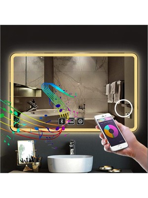 Dnr-Mirror65x90 Cm Bluetoothlu Buğu Yapmayan Makyaj Aynalı Dokunmatik Günışığı Ledli Dikdörtgen Banyo Aynası