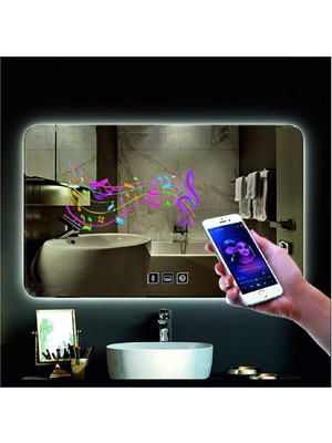 Dnr-Mirror60xDnr-Mirror 70 cm Bluetoothlu Buğu Yapmayan Dokunmatik Beyaz Ledli Dikdörtgen Banyo Aynası