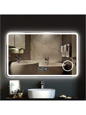 Dnr-Mirror50x65 Cm Buğu Yapmayan Makyaj Aynalı Dokunmatik Beyaz Ledli Dikdörtgen Banyo Aynası
