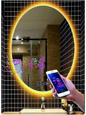 Dnr-Mirror80x100 Cm Bluetoothlu Buğu Yapmayan Dokunmatik Tuşlu Günışığı Ledli Elips Banyo Aynası