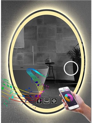 Dnr-Mirror73x93 Cm Bluetoothlu Buğu Yapmayan Makyaj Aynalı Dokunmatik Günışığı Ledli Elips Banyo Aynası