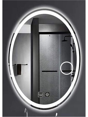 Dnr-Mirror73x93 Cm Buğu Yapmayan Dokunmatik Tuşlu Makyaj Aynalı Kumlamalı Beyaz Ledli Elips Banyo Aynası
