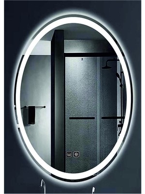 Dnr-Mirror55x75 Cm Buğu Yapmayan Dokunmatik Tuşlu Kumlamalı Günışığı Ledli Elips Banyo Aynası
