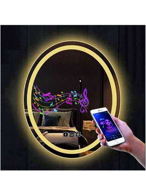 Dnr-Mirror55x75 Cm Bluetoothlu Buğu Yapmayan Dokunmatik Tuşlu Kumlamalı Günışığı Ledli Elips Banyo Aynası