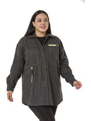 Disentis Modest Büyük Beden Kontrast Dikişli Torba Cepli Aksesuar Detaylı Kaşe Ceket Gömlek