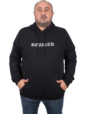 Starbattal Büyük Beden Sweatshirt Kapüşonlu Rebirth 22701-SIYAH