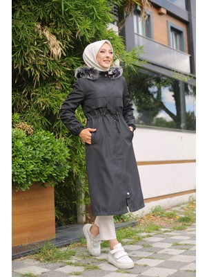 Vibeys Collection Siyah Içi Kürklü ve Su Geçirmez Kadın Kışlık Mont & Kaban