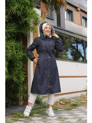 Vibeys Collection Lacivert Içi Kürklü ve Su Geçirmez Kadın Kışlık Mont & Kaban
