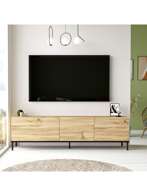 Yurudesign Luvio Tv Ünitesi Orta Sehpa Metal Ayaklı 2'li Set Keçe-Siyah LV35-KL