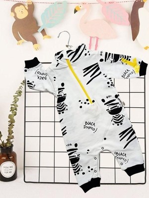 Baby Bonta Babybonta Erkek Bebek Zebra Baskılı Tulum 3-6-9 Ay