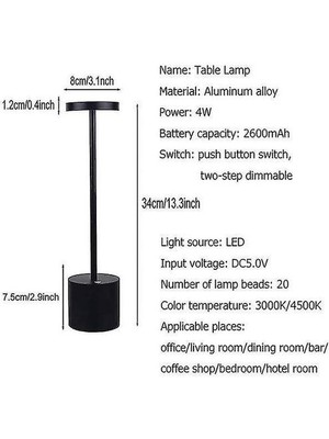 Sld Gece Işıkları Ortam Aydınlatma Akülü LED Masa Lambası Taşınabilir USB Şarj Edilebilir Gümüş (Yurt Dışından)