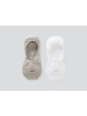 Benetton 2li Logolu Düz Babet Çorap