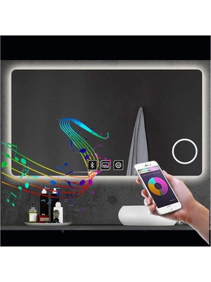 Dnr-Mirror50x65 Cm Bluetoothlu Buğu Yapmayan Makyaj Aynalı Dokunmatik Beyaz Ledli Dikdörtgen Banyo Aynası