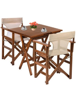 Bahçeme Rejisör Lüks Ahşap Bahçe Balkon Seti: 60X80 Masa + 2 Sandalye Katlanır Takım