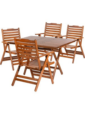 Bahçeme Ürgüp Ahşap Bahçe Balkon Takımı: 70X120 Masa + 4 Sandalye Katlanır  Set