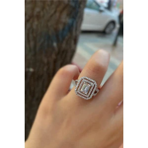 Erer Gümüş Gümüş Baget Taşlı Bayan Yüzük OZ46E26E