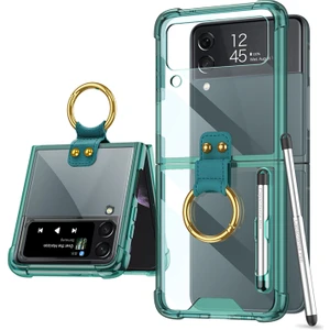 Samsung Galaxy Z Flip 3 Parmak Yüzük Şeffaf Silikon Hava Köşesi Darbeye Dayanıklı Koruma Cep Telefonu Kılıfı Kapağı (Yurt Dışından)