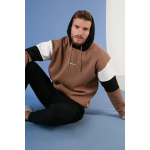 Renk Bloklu Regular Fit Kapüşonlu İçi Tüylü Yumuşak Şardonlu Sweat Erkek SWEAT 5905299