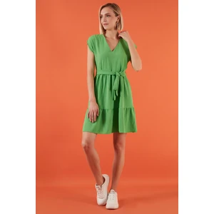 V Yaka Belden Bağlama Detaylı Elbise Bayan Elbise 6053681