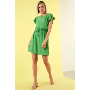 Belden Büzgülü Kol Detaylı Bisiklet Yaka Regular Fit Elbise Bayan Elbise 6058386