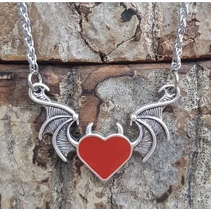 Gothic Kırmızı Kalp Heart Decor Çift Kanat Unisex Kolye
