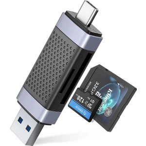 Type-C ve USB Sd Tf Dual Başlıklı Kart Okuyucu, Siyah, CD2D-AC2