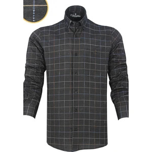 Erkek Siyah Kareli Uzun Kol Klasik Kesim Yaka Düğmeli Gömlek