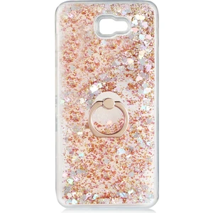 Kny Samsung Galaxy J7 Prime Kılıf Sıvılı Kalplı Yüzüklü Manyetik Milce Kapak