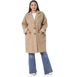 Disentis Modest Büyük Beden Düşük Kollu Torba Cepli Büyük Düğmeli Pis Dikişli Oversize Simli Vizon Ceket