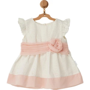 Kız Bebek Gül Detaylı Ekru Elbise AC22577