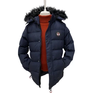 Erkek Çocuk Kışlık Şişme Elyaf Dolgulu İçi Polar Basen Diz Arası Kapüşonlu Mont-MNT-0002