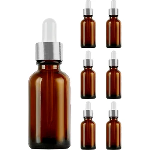 20 cc Amber Damlalık Metal Gümüş Sızdırmaz Kapaklı 20 ml Dropper Cam Serum Şişesi 6 Adet