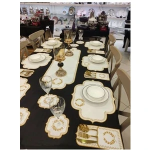 Amerikan Servis ve Runner Seti 8 Kişilik (25 PARÇA) (BEYAZ-GOLD)