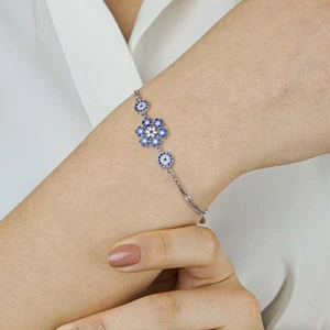 925 Gümüş 925 Ayar Gümüş Nazar Boncuklu Kar Tanesi Bayan Bileklik