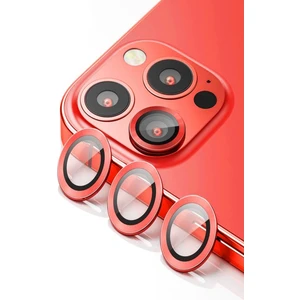 Kzy Apple iPhone 14 Pro Max Alüminyum Alaşım Temperli Cam Kamera Lens Koruyucu - Kırmızı