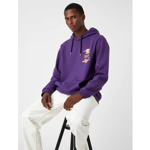 Baskılı Kapşonlu Sweatshirt Şardonlu