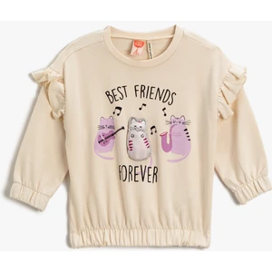 Kedi Baskılı Fırfırlı Sweatshirt Pamuklu