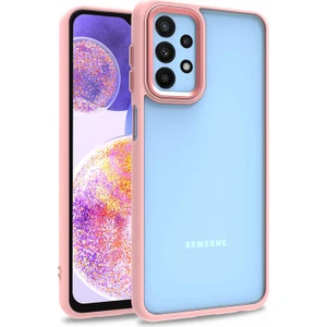 Kzy Samsung Galaxy M13 Kapak Metal Kamera Korumalı Arkası Şeffaf Silikon Kılıf - Rose Gold