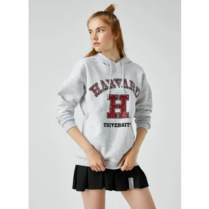 Oversize Kolej Sweatshirt Kapüşonlu Baskılı Harvard Lisanslı