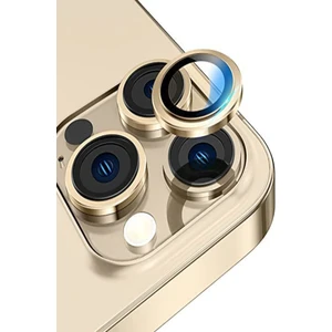 Caseart Apple iPhone 13 Pro Max Alüminyum Alaşım Temperli Cam Kamera Lens Koruyucu - Gold