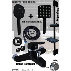 Irmak Siyah Banyo Bataryası, Sürgülü Duş Takımı Duş Başlıkları Spiral Armatür Musluk Batarya Seti