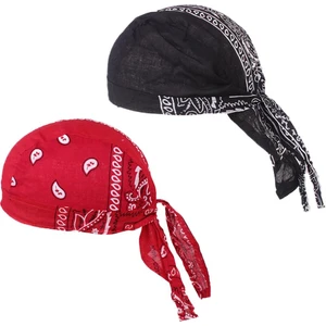 2pcs Kadın Türban Konforu Kemo Öne Bağlı Durag Başlık Eşarp Kapak Şapkası Kırmızı+Siyah (Yurt Dışından)