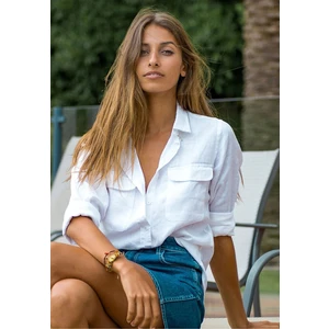 Piola Club Relax Fit Linen  Keten Beyaz Kadın Gömlek