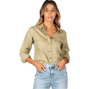 Piola Club Relax Fit Linen Keten Açık Haki Kadın Gömlek