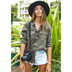 Piola Club Relax Fit Linen Keten Haki Kadın Gömlek